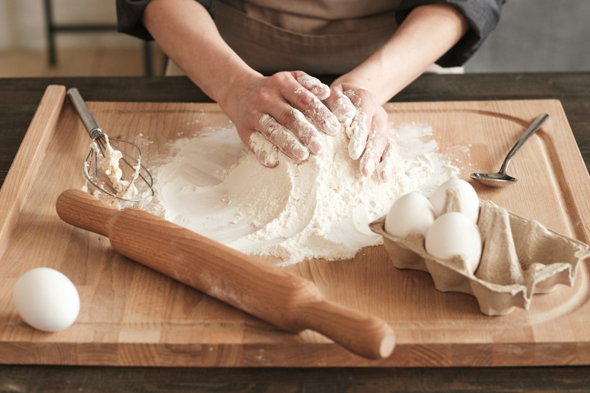 Kneading dough with hands